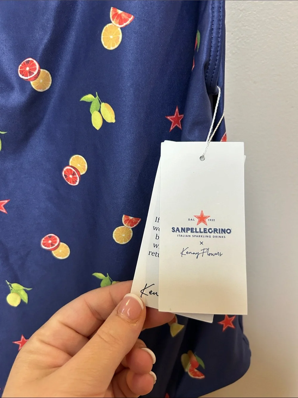 San Pellegrino X Kenny Flowers NWT L Navy Citrus Fruit-Print One-Piece Swimsuit